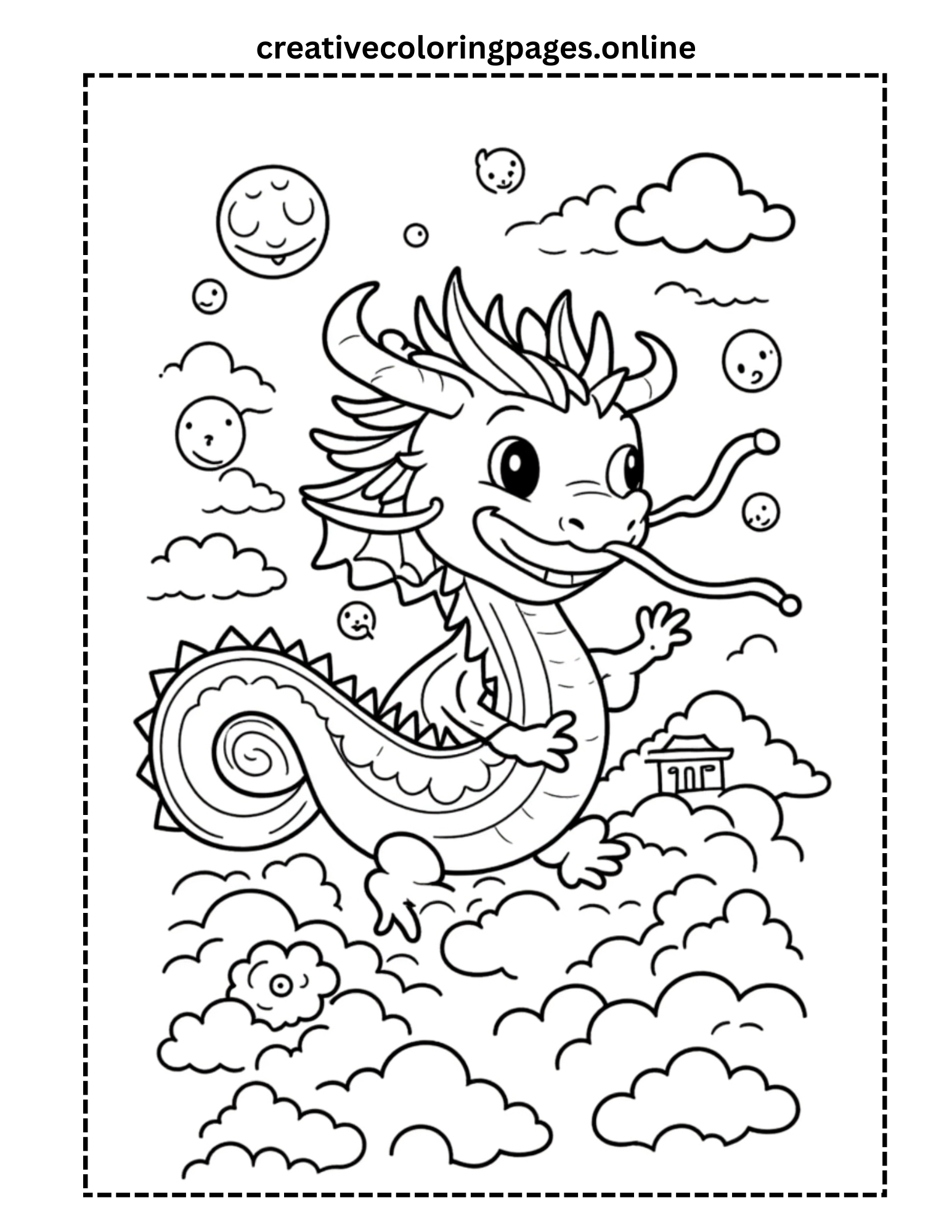 Chinese Dragon in the Clouds Coloring Page