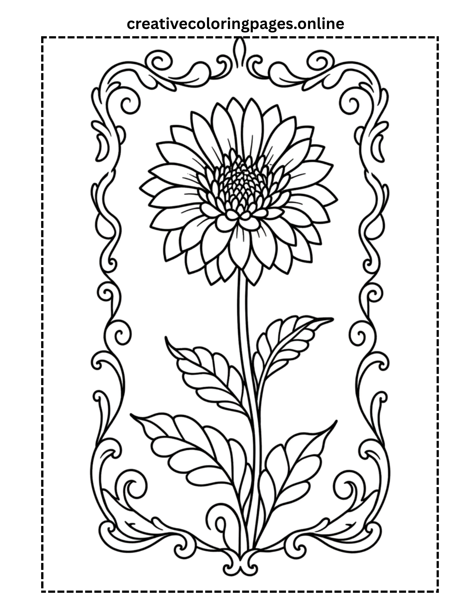 Detailed Dahlia Flower Coloring Page for Adults