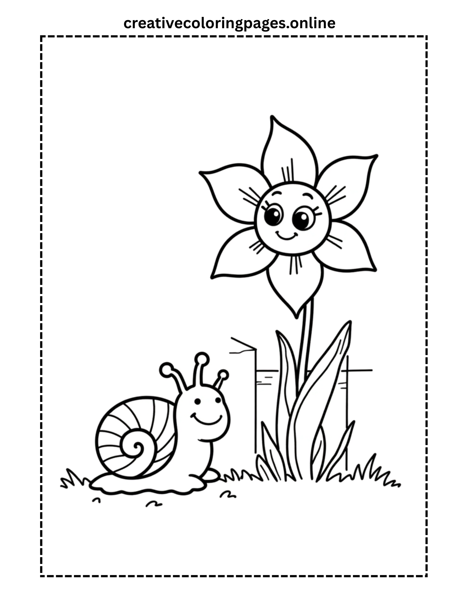 Cute Snail and Flower Coloring Page