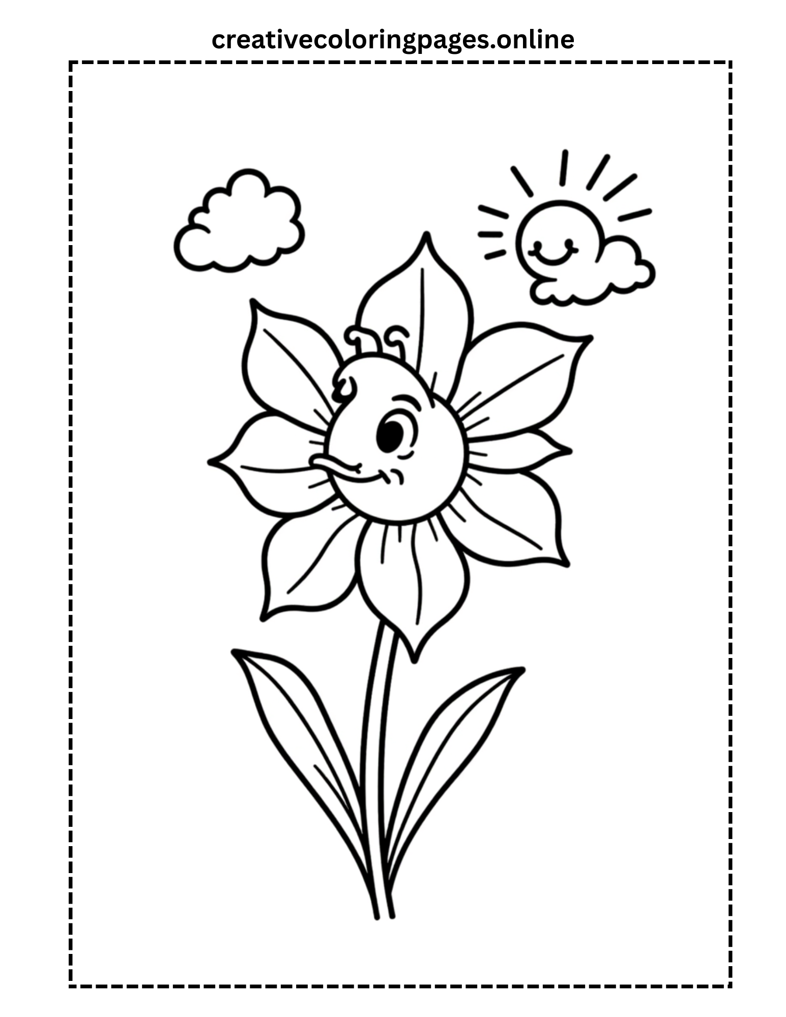 Sunny Day Flower Coloring Page - Image 1