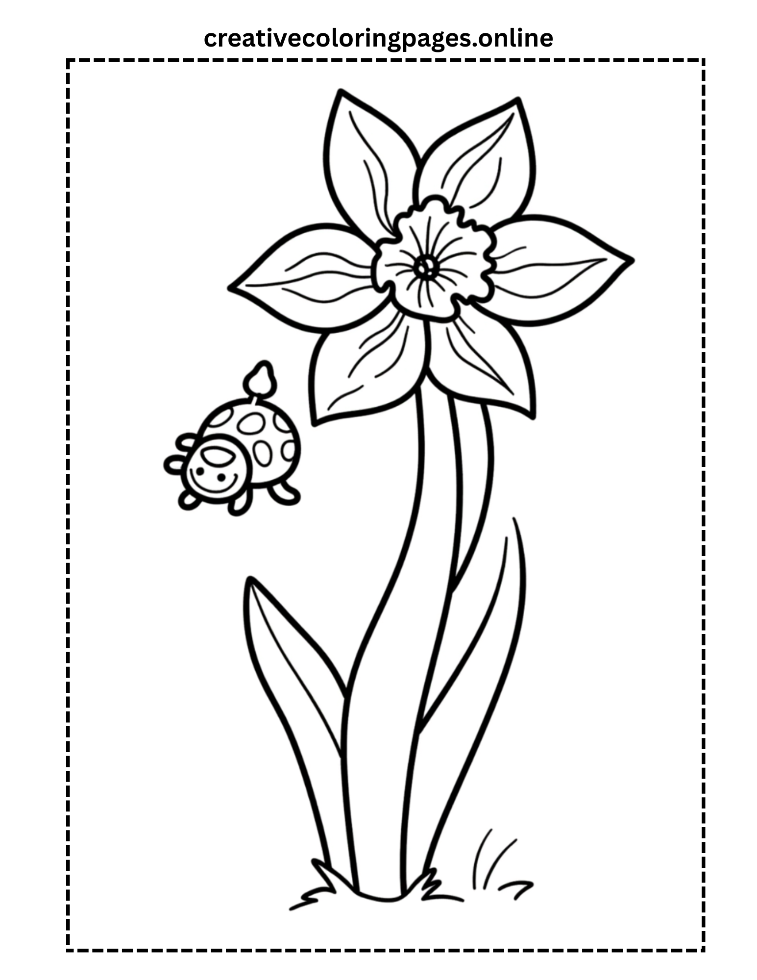 Daffodil and Ladybug Coloring Page
