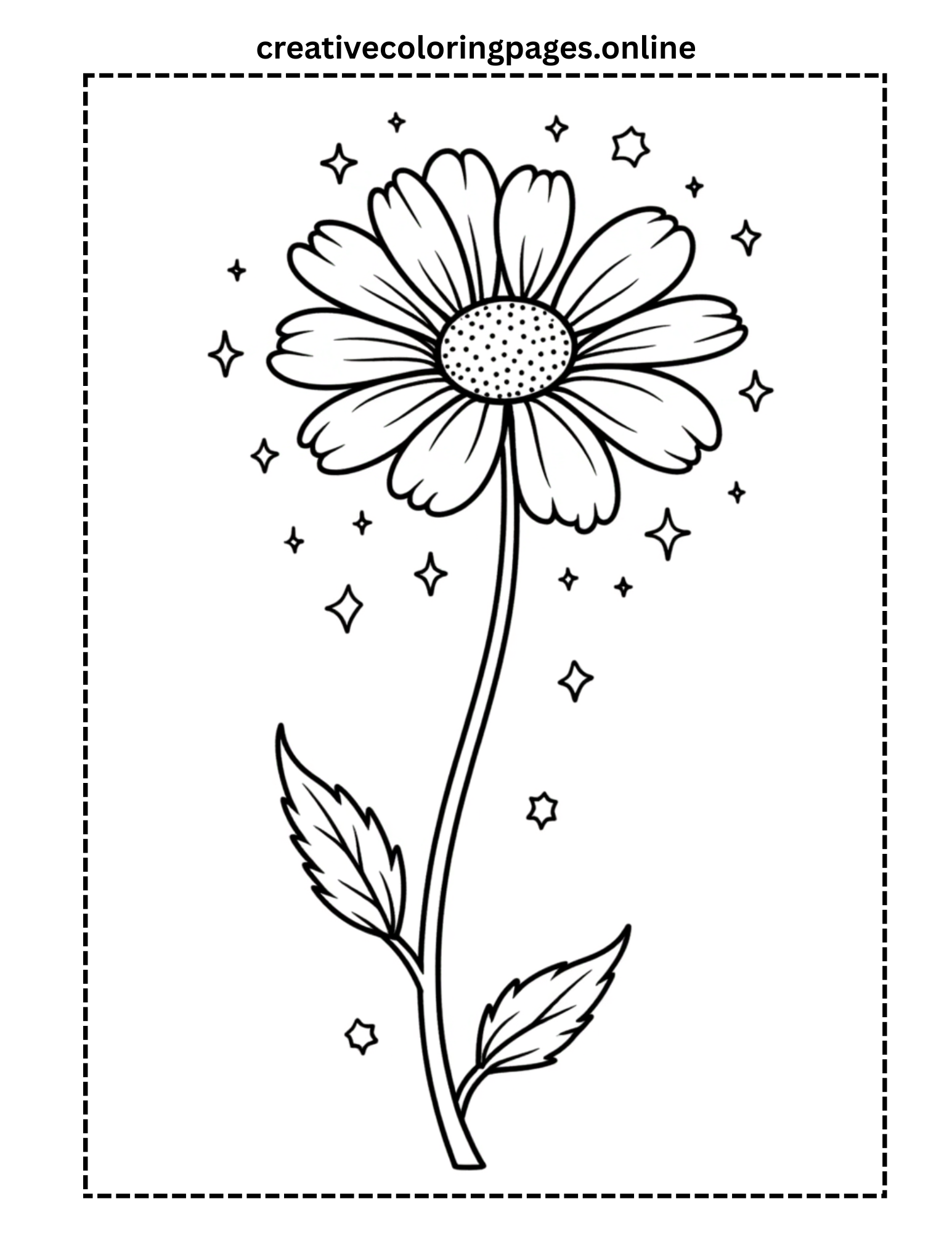 Magical Daisy with Stars Coloring Page - Image 1
