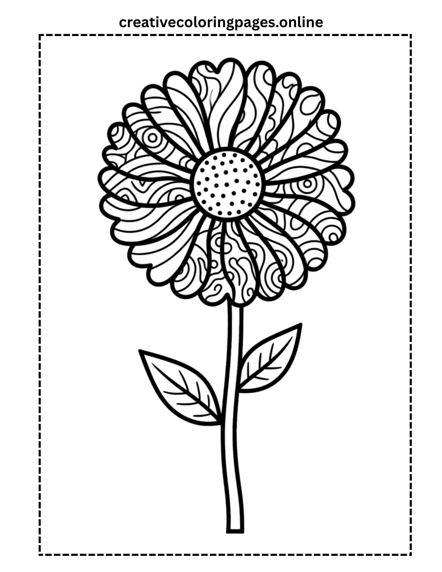 Zentangle Flower Coloring Page for Adults - Image 1
