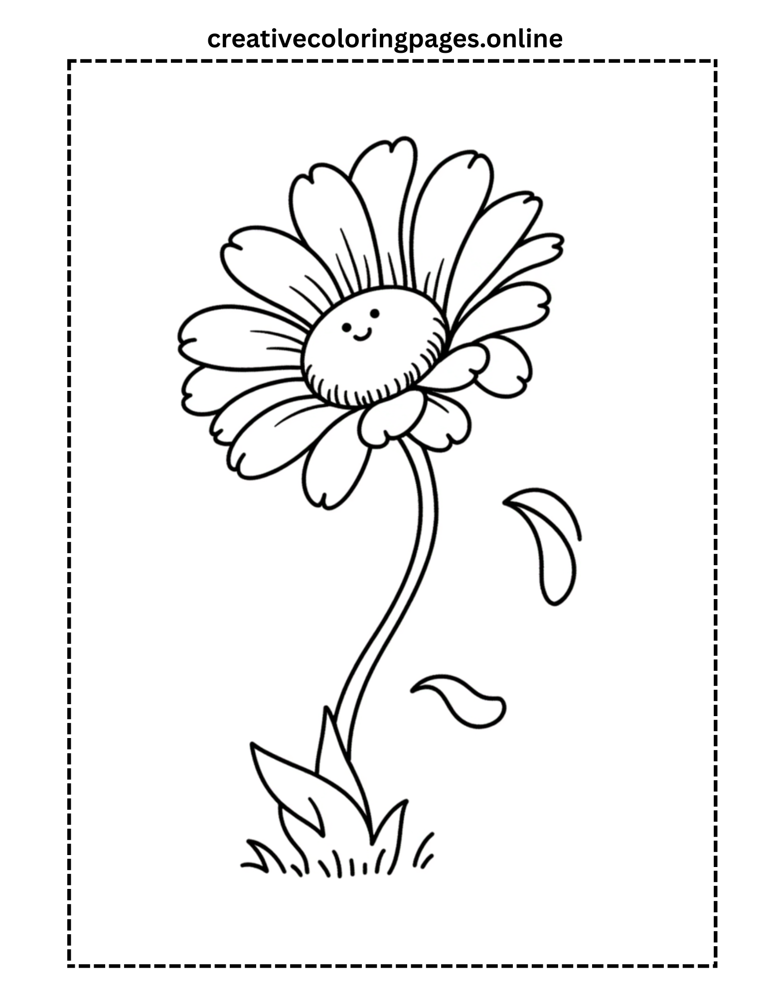 Bending Flower with Falling Petal Coloring Page
