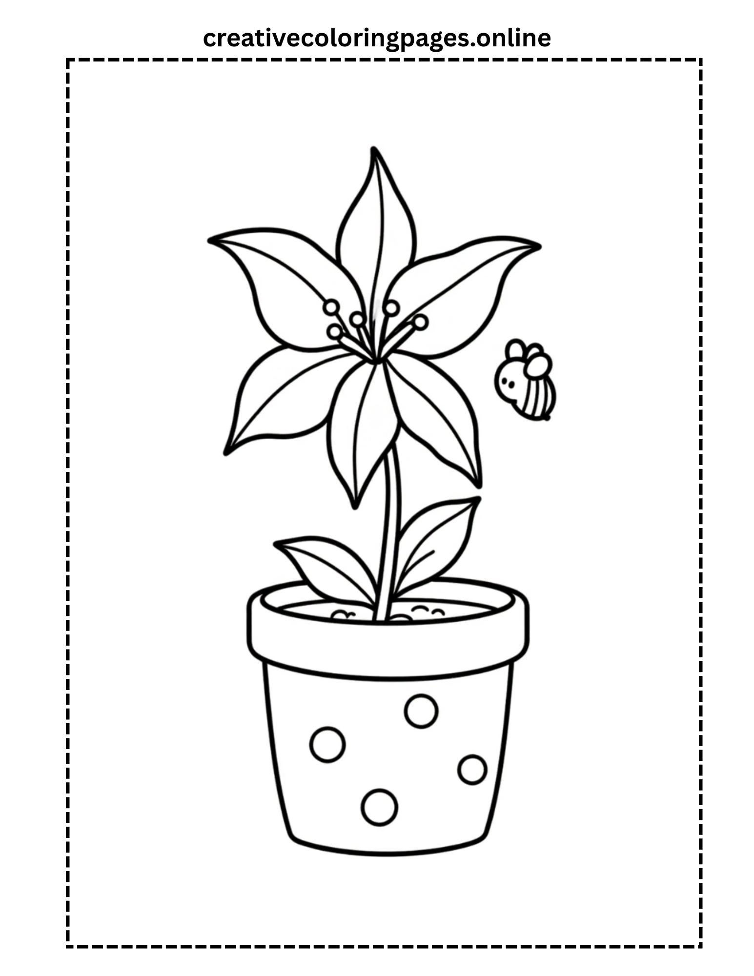Lily in Polka Dot Pot Coloring Page - Image 1