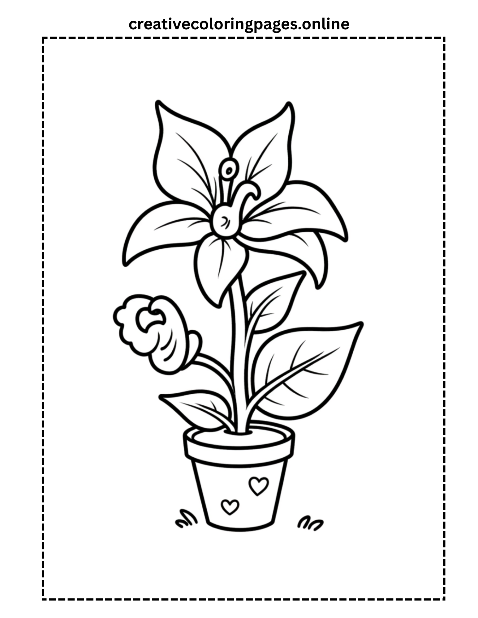 Potted Lily and Bud Coloring Page - Image 1