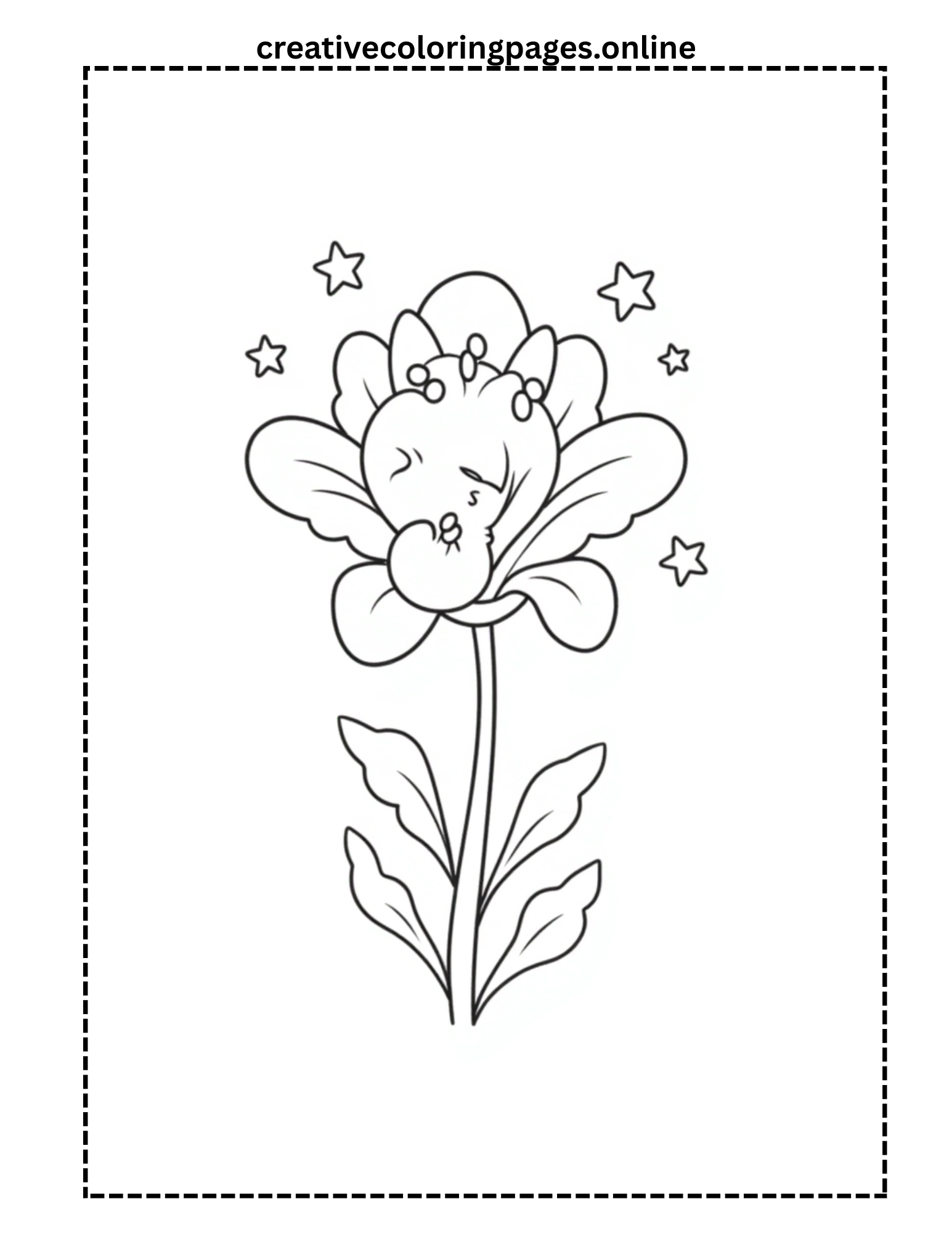 Sleepy Flower with Stars Coloring Page - Image 1