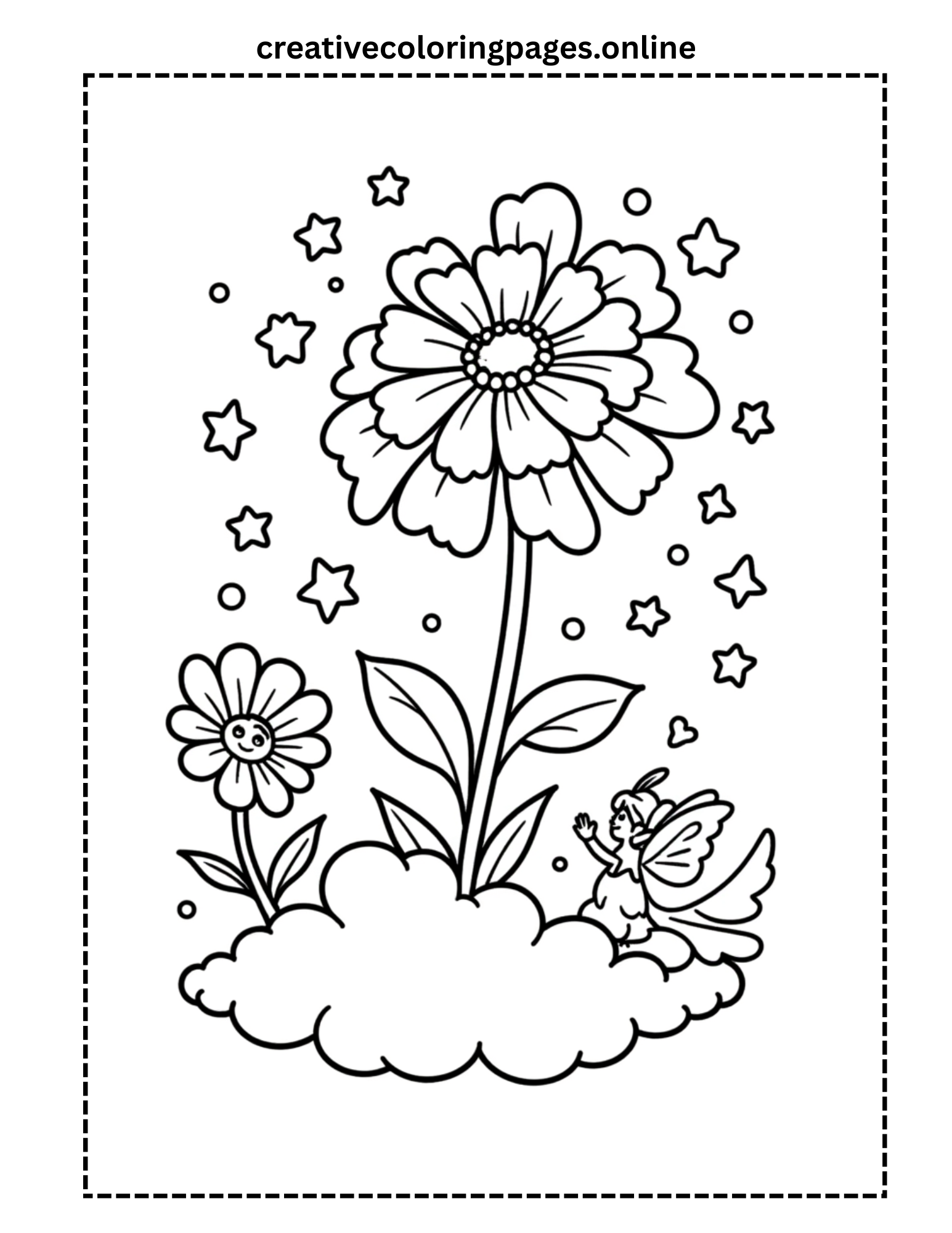 Magical Fairy and Flower Coloring Page - Image 1