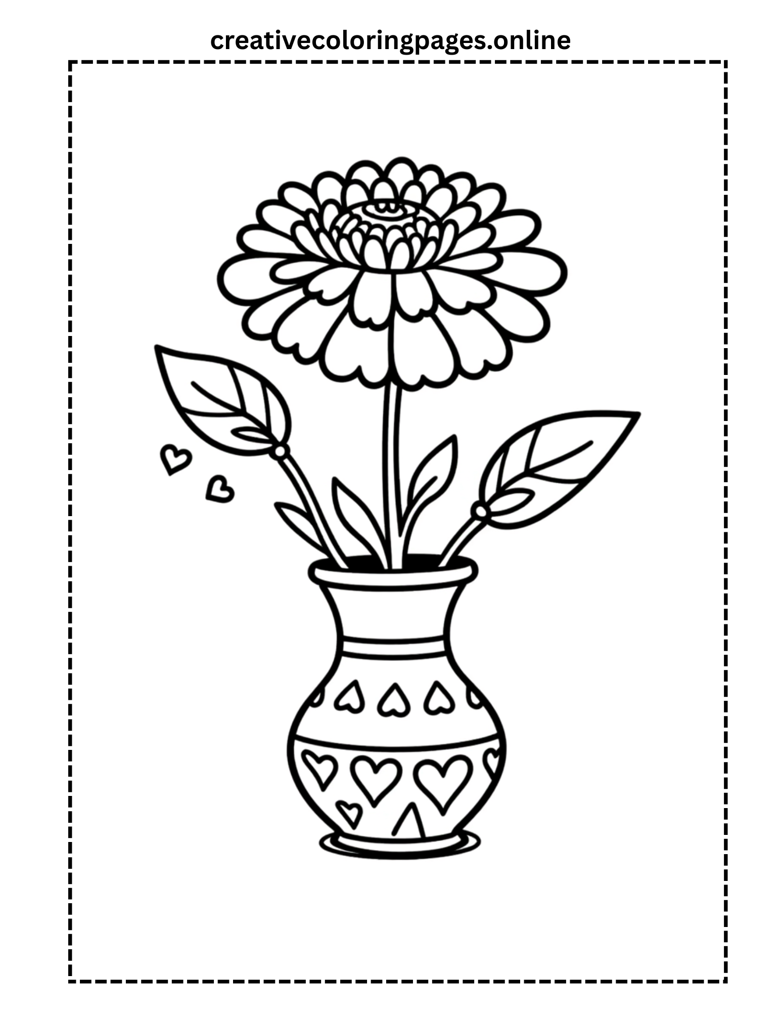 Flower in Heart Vase Coloring Page