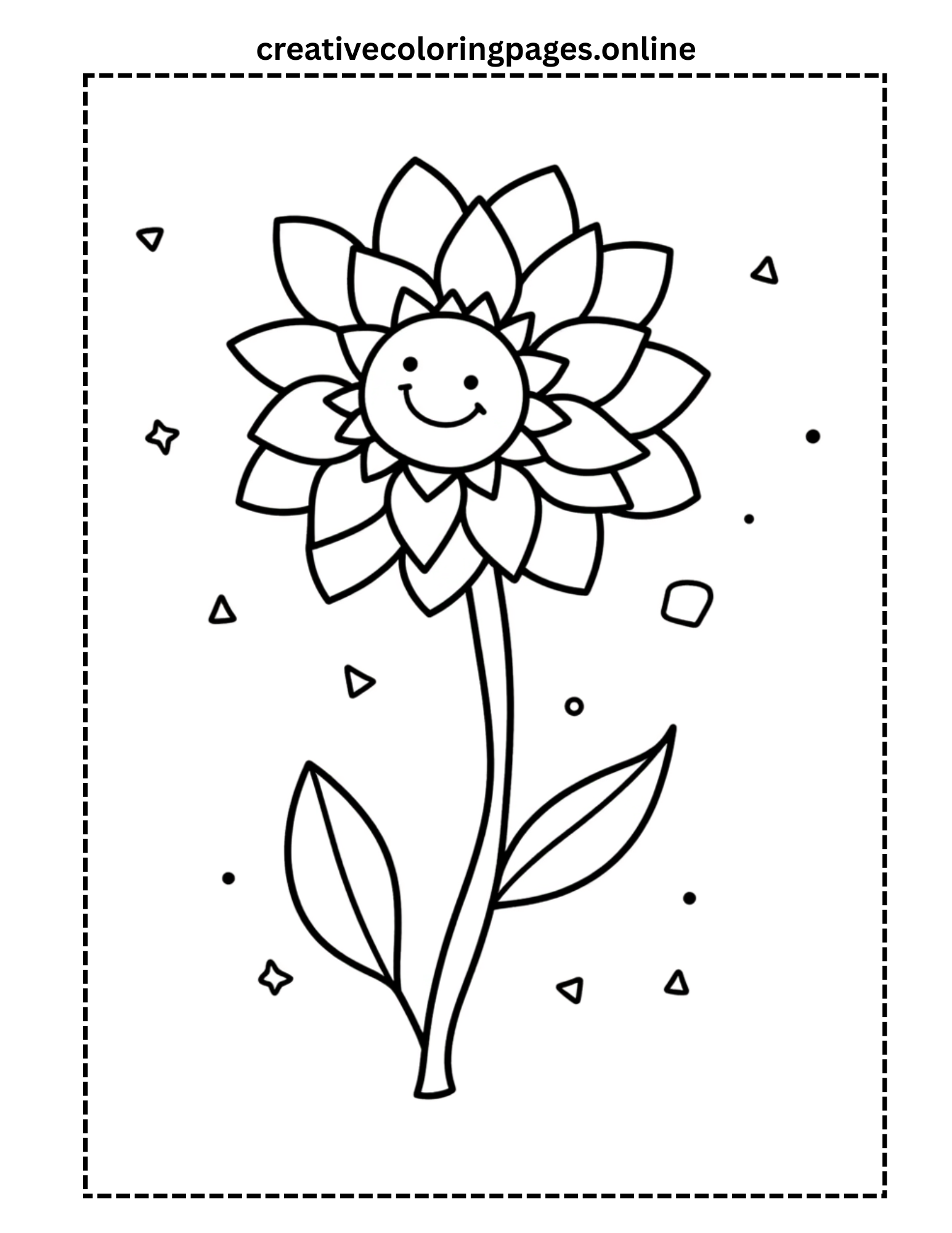 Smiling Flower with Confetti Shapes Coloring Page - Image 1