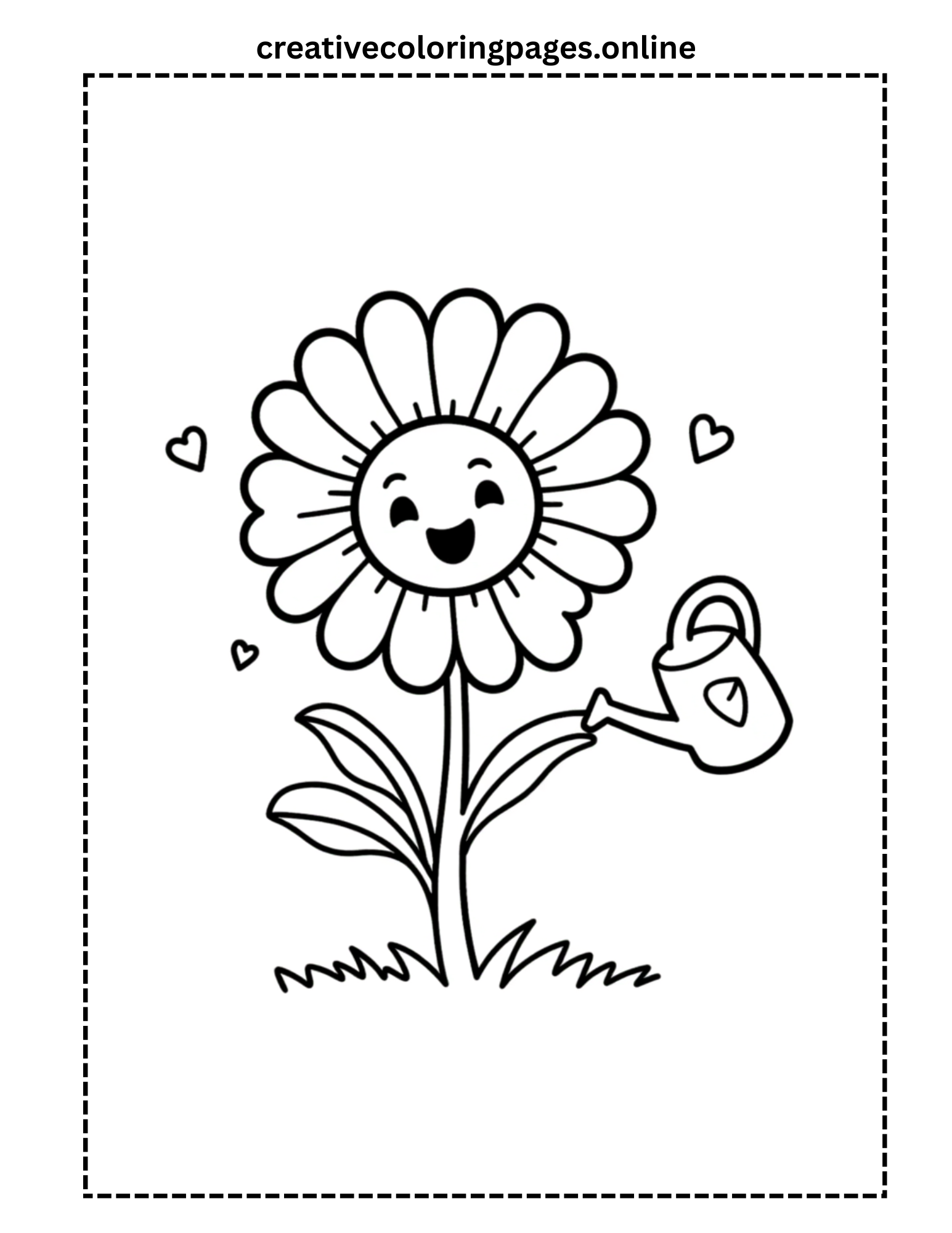 Laughing Flower with Watering Can Coloring Page - Image 1