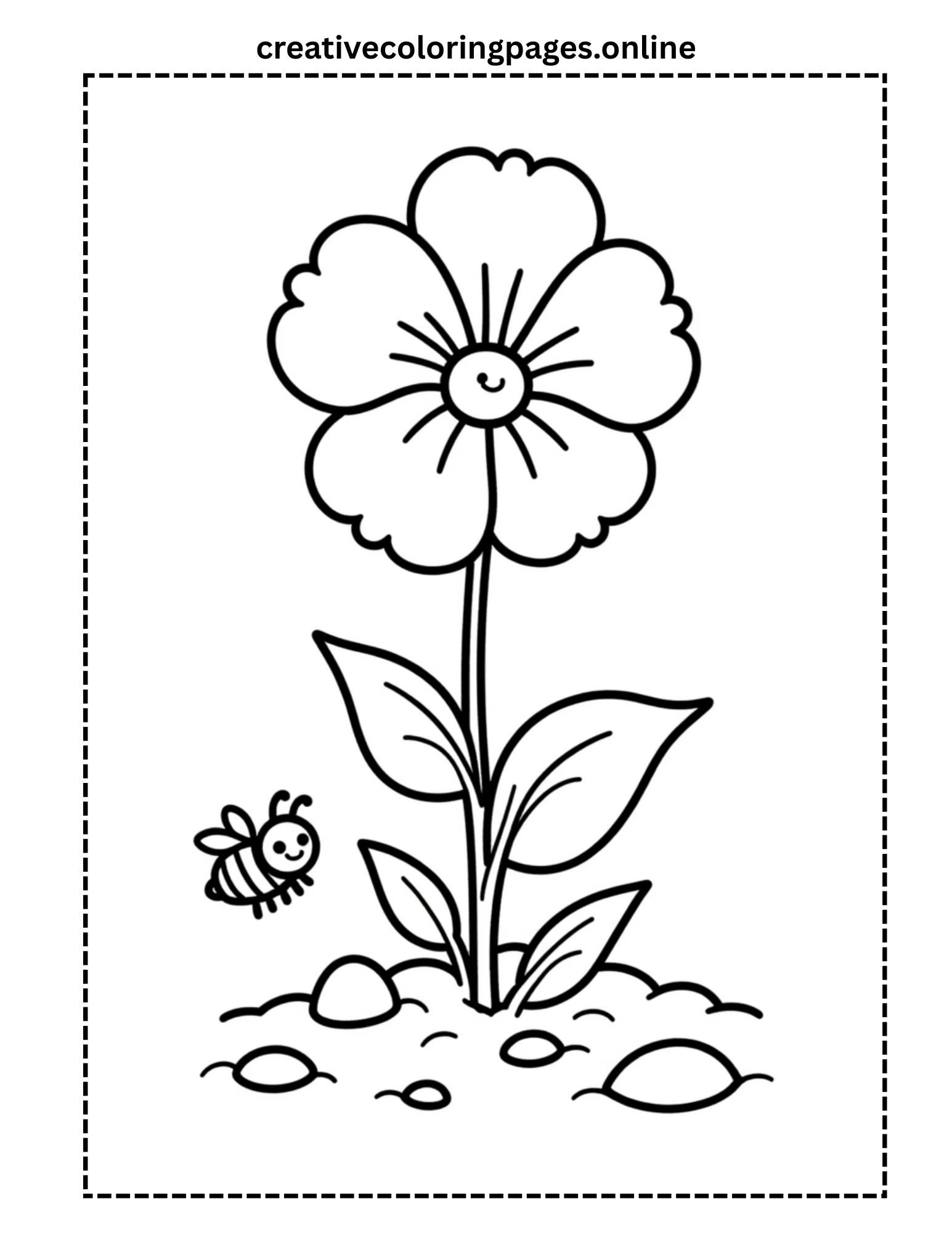 Tall Flower with Little Bee Coloring Page - Image 1