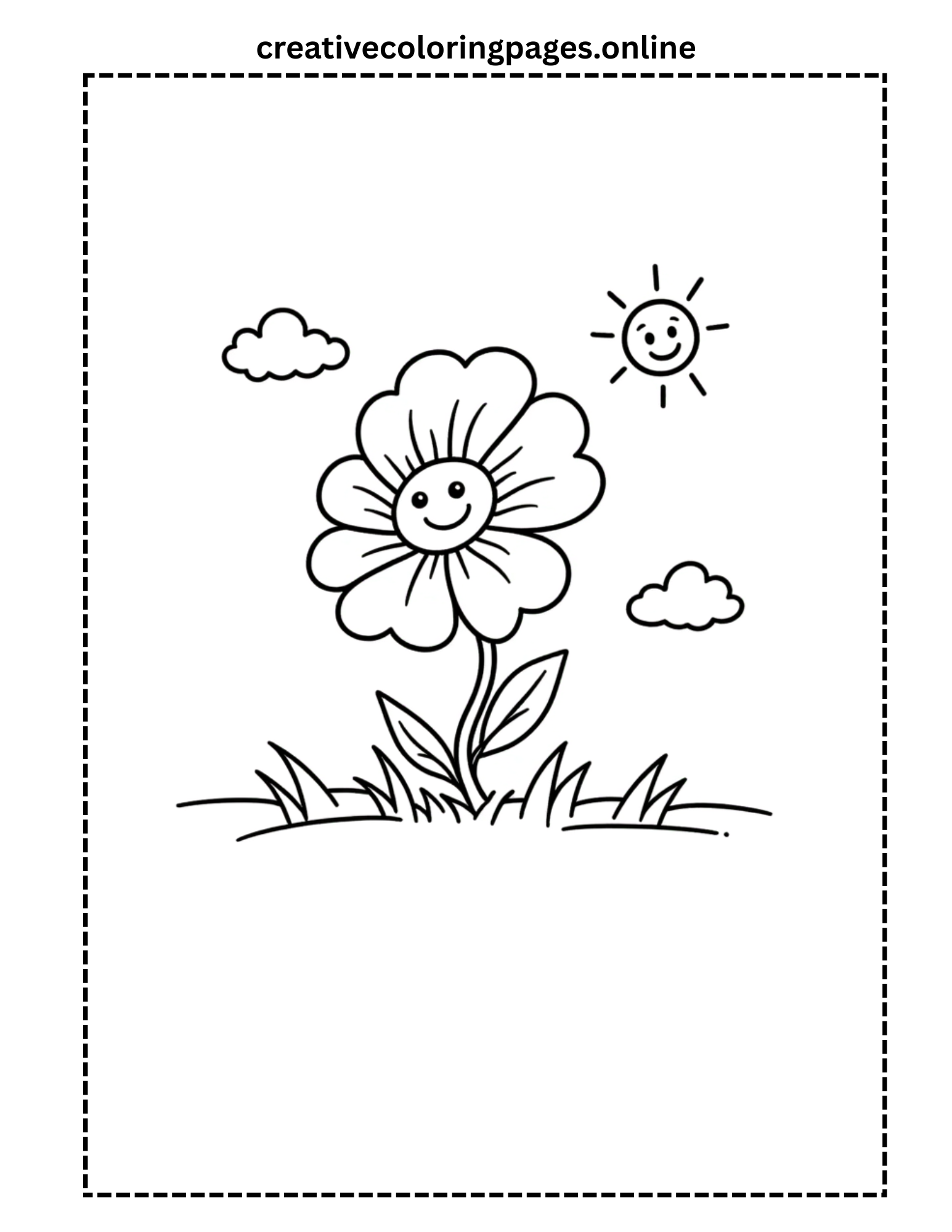 Sunny Sky Flower Scene Coloring Page - Image 1