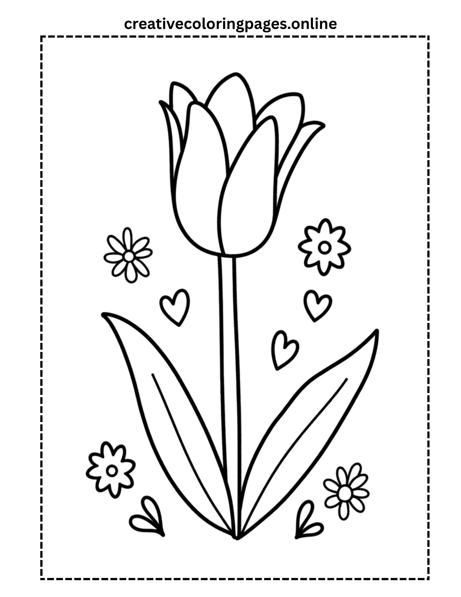 Tulip with Hearts Coloring Page - Image 1