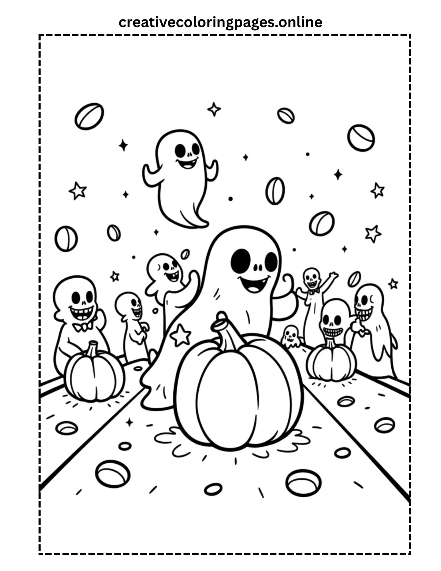 Cute Halloween Ghosts Coloring Page - Image 1